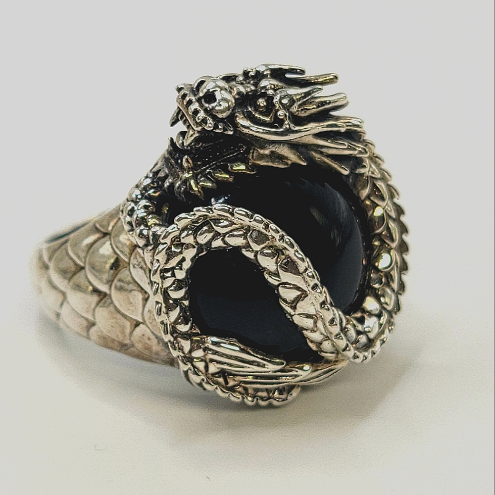 Heavy Sterling Silver 925 Ross Simons Dragon Ring Black Onyx (009RING)